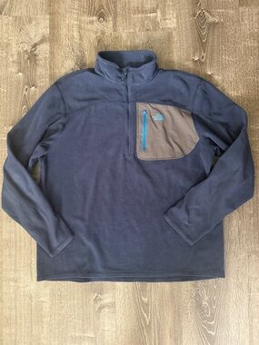 The North Face Navy Quarter-Zip Fleece with Gray Chest Pocket and Blue Zipper